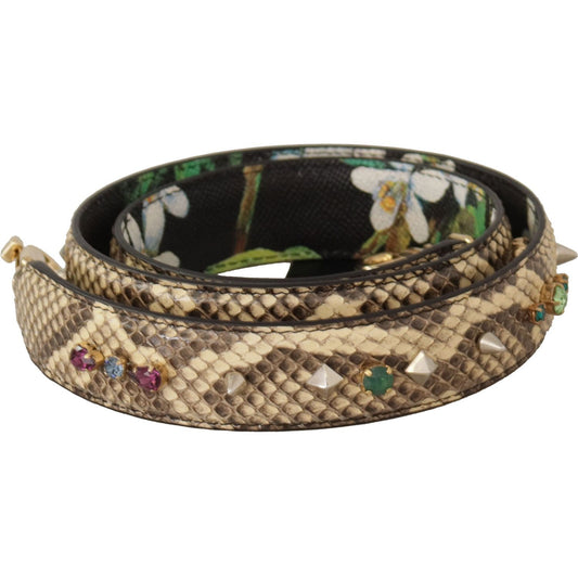 Dolce & Gabbana Elegant Beige Python Leather Shoulder Strap Dolce & Gabbana Dark Slate Gray