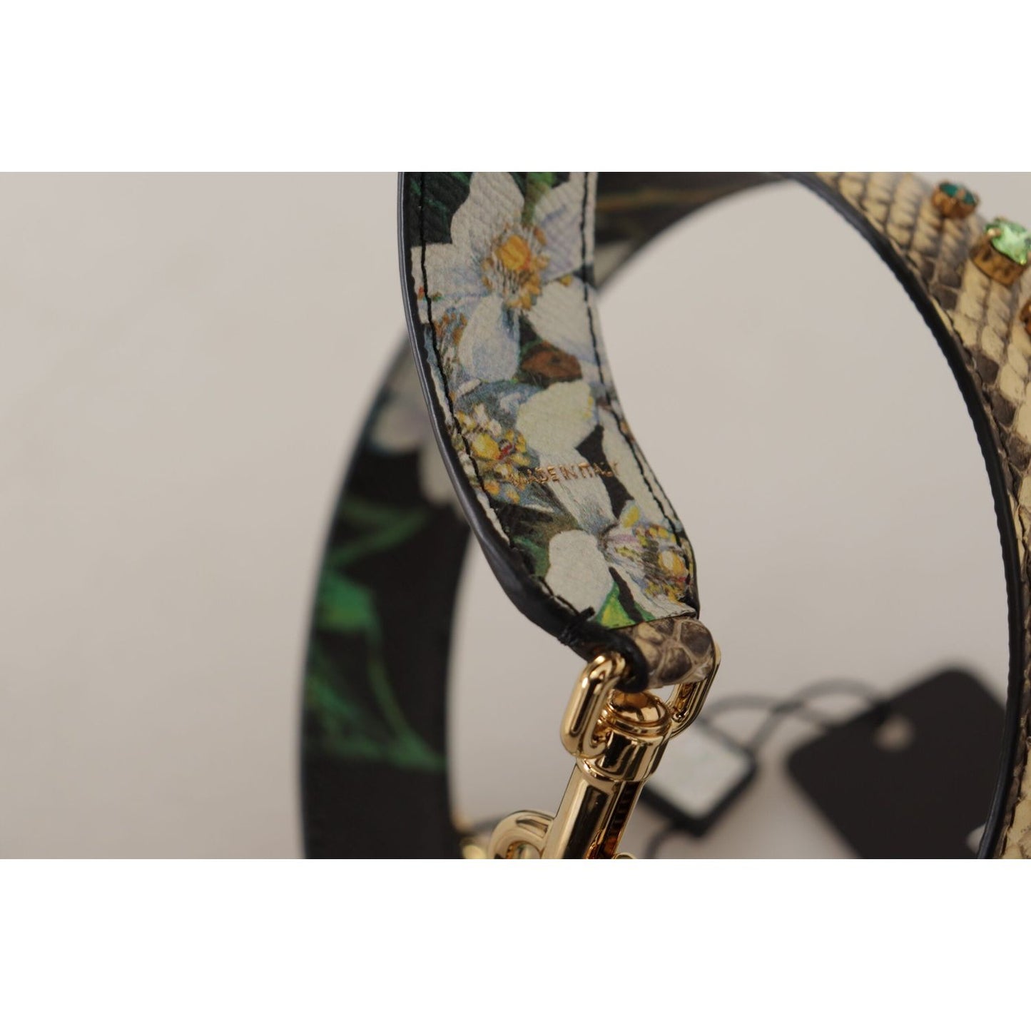 Dolce & Gabbana Beige Exotic Leather Crystals Reversible Shoulder Strap