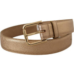 Dolce & Gabbana Rose Gold Leather Metallic Tone Metal Buckle Belt