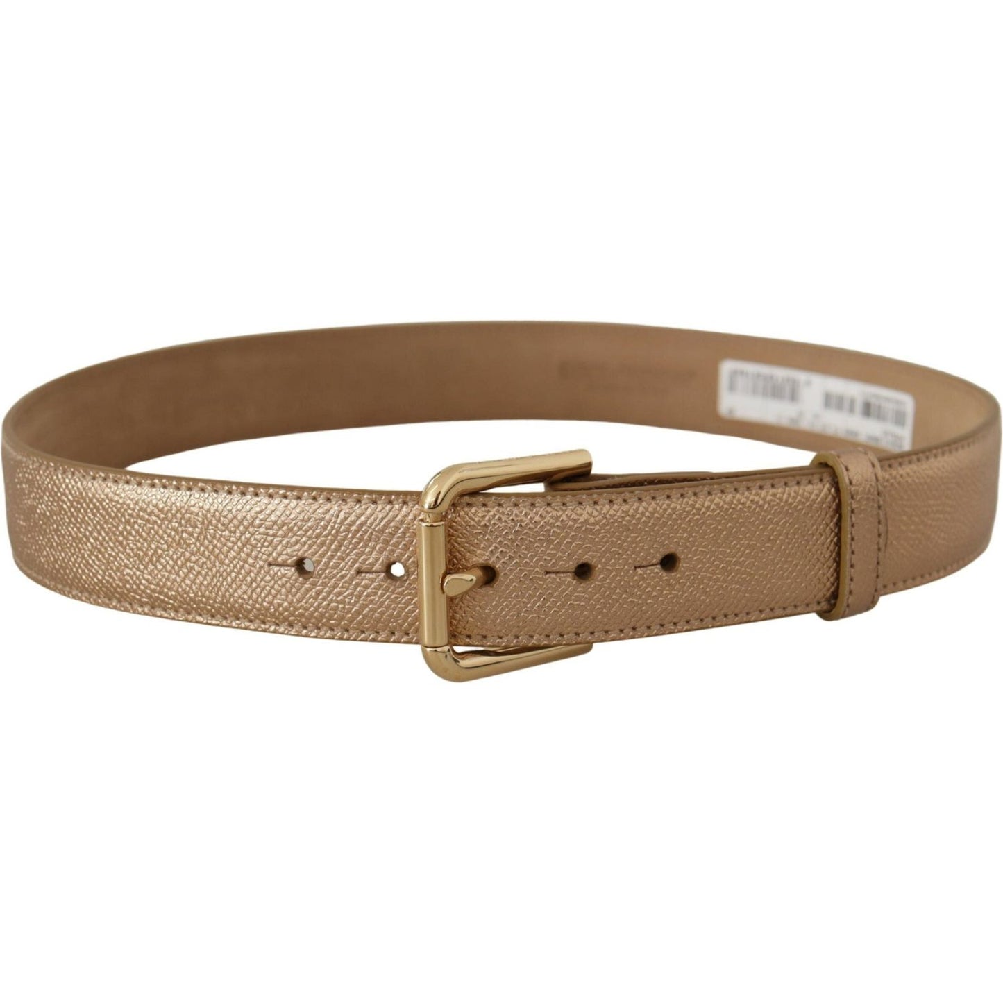 Dolce & Gabbana Rose Gold Leather Metallic Tone Metal Buckle Belt