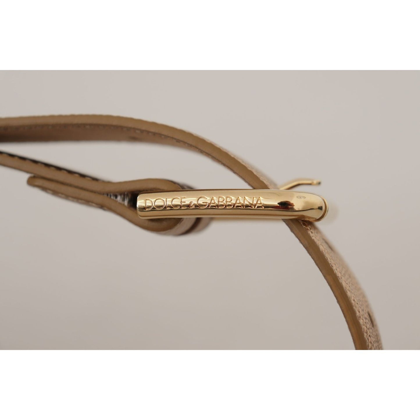 Dolce & Gabbana Rose Gold Leather Metallic Tone Metal Buckle Belt