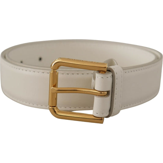 Dolce & Gabbana Chic White Leather Belt with Gold Engraved Buckle Dolce & Gabbana Dark Gray
