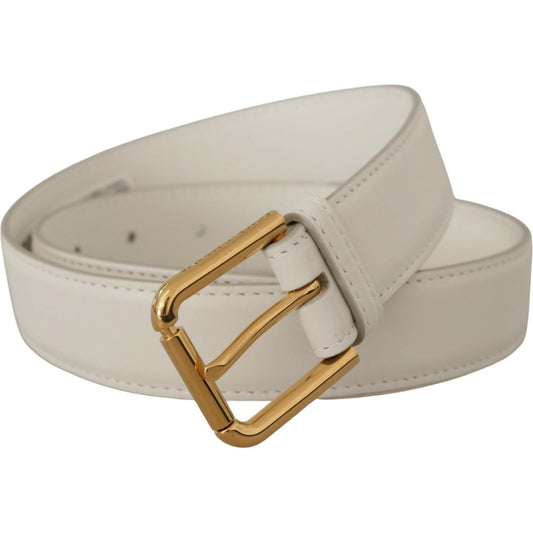 Dolce & Gabbana Chic White Leather Belt with Gold Engraved Buckle Dolce & Gabbana Dark Gray