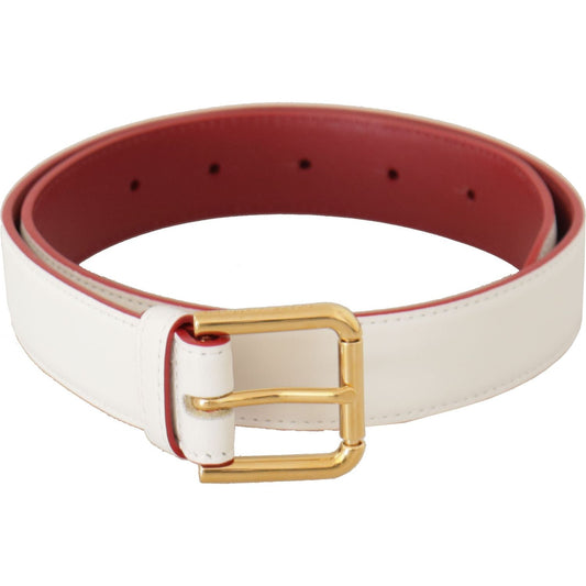 Dolce & Gabbana Elegant White Leather Belt with Engraved Buckle Dolce & Gabbana Saddle Brown