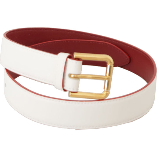 Dolce & Gabbana Elegant White Leather Belt with Engraved Buckle Dolce & Gabbana Antique White