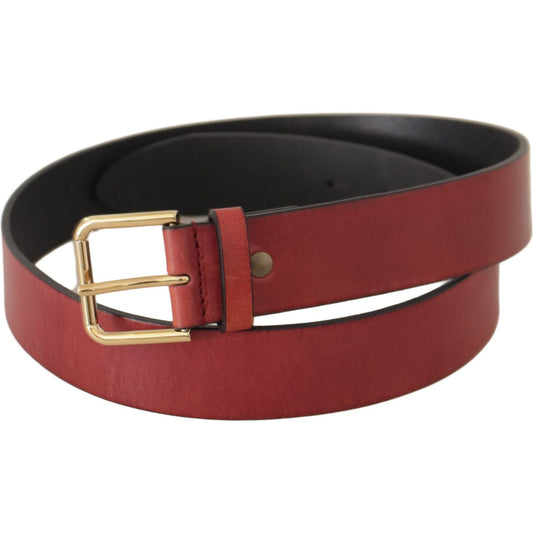 Dolce & Gabbana Elegant Red Leather Belt with Engraved Buckle Dolce & Gabbana Saddle Brown