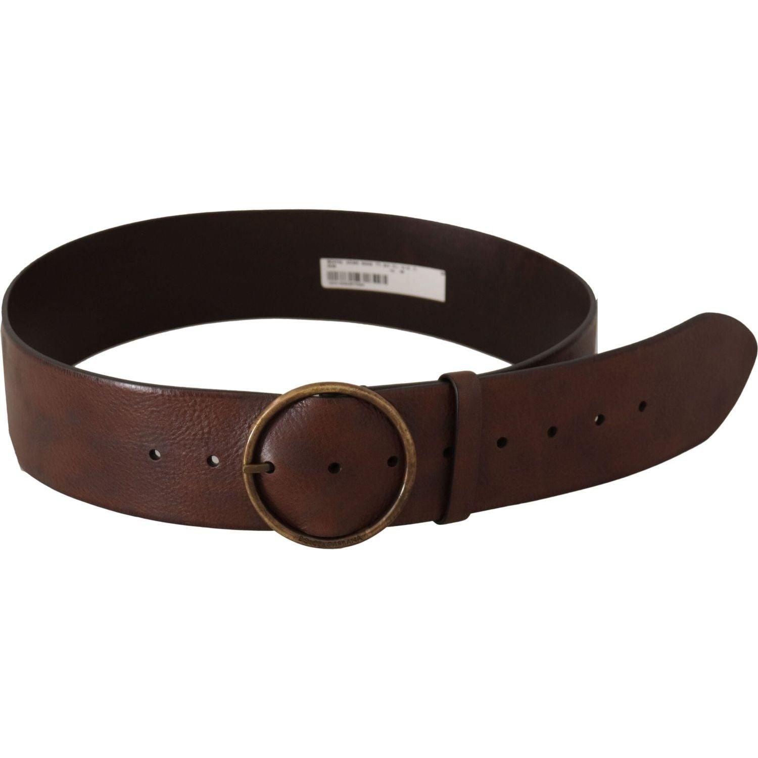 Dolce & Gabbana Dark Brown Wide Waist Leather Metal Round Buckle Belt