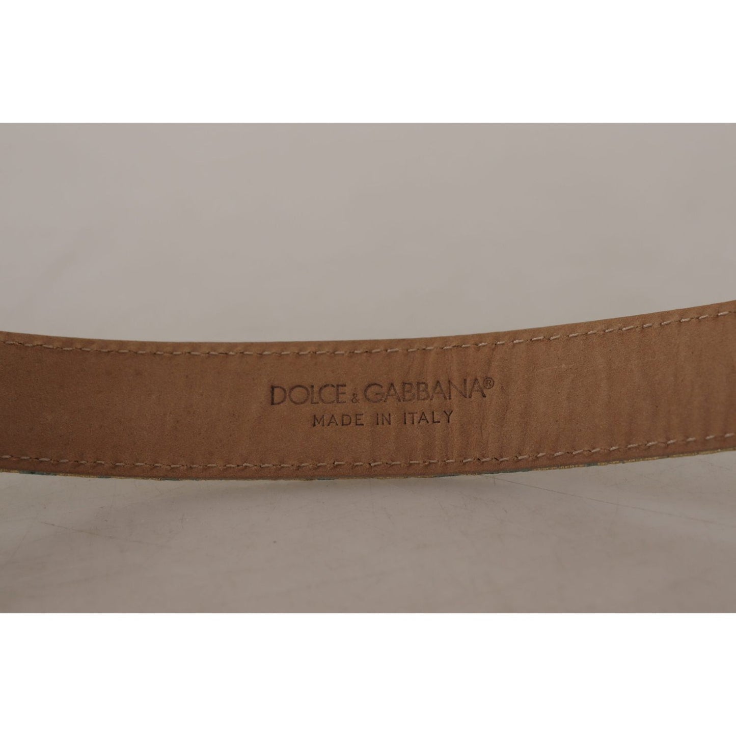 Dolce & Gabbana Blue Leather Jacquard Embossed Gold Metal Buckle Belt