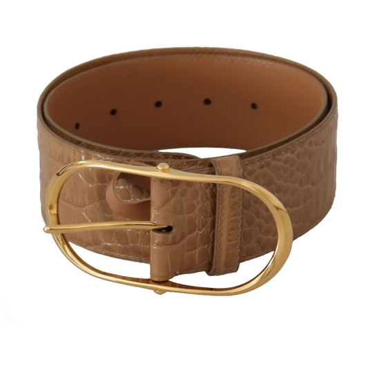 Dolce & Gabbana Elegant Beige Leather Belt with Engraved Buckle Dolce & Gabbana Saddle Brown