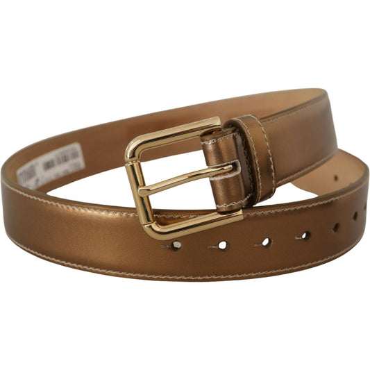 Dolce & Gabbana Elegant Bronze Leather Belt with Logo Buckle Dolce & Gabbana Dark Olive Green