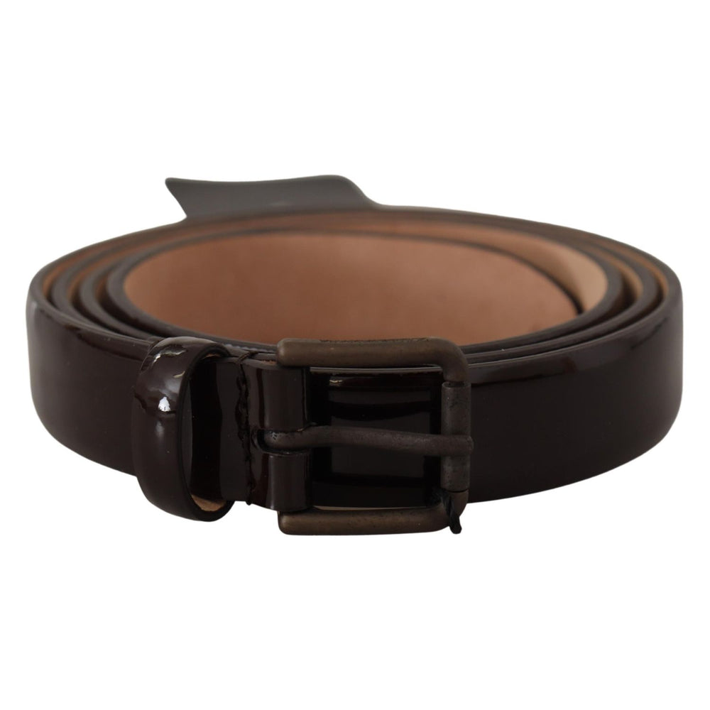Dolce & Gabbana Black Patent Leather Logo Metal Waist Buckle Belt