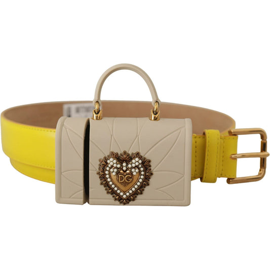 Dolce & Gabbana Chic Yellow Leather Belt with Headphone Case Dolce & Gabbana Rosy Brown