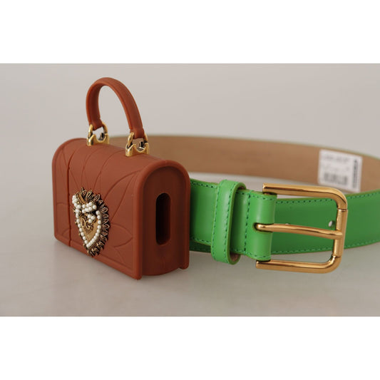 Dolce & Gabbana Chic Emerald Leather Belt with Engraved Buckle Dolce & Gabbana Dark Gray