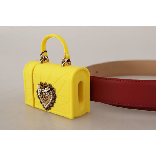 Dolce & Gabbana Elegant Red Leather Engraved Buckle Belt Dolce & Gabbana Gray