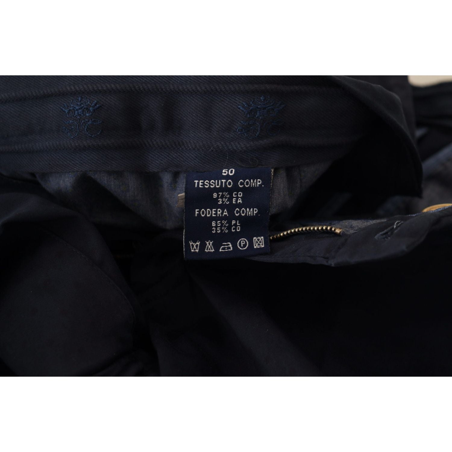 优雅深蓝色修身斜纹布裤