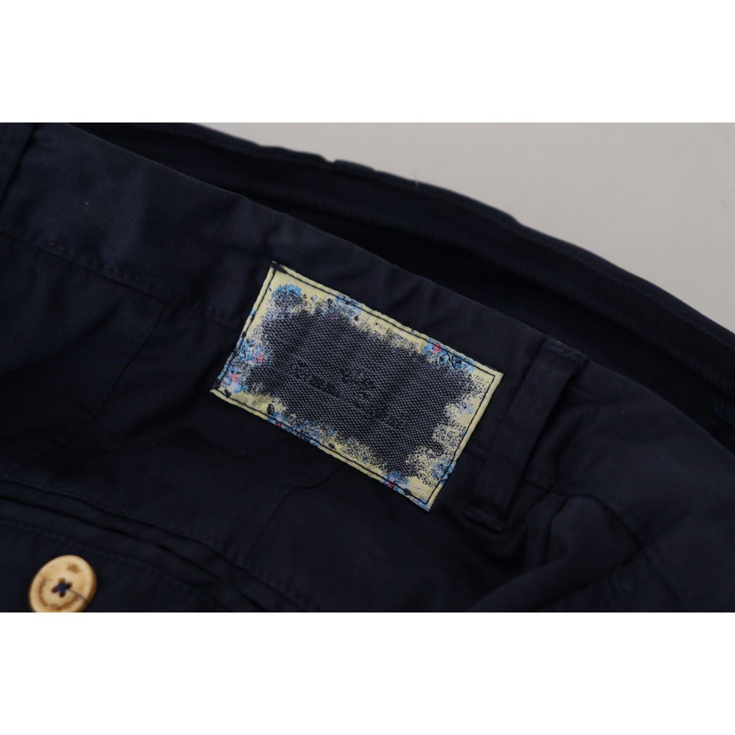 优雅深蓝色修身斜纹布裤