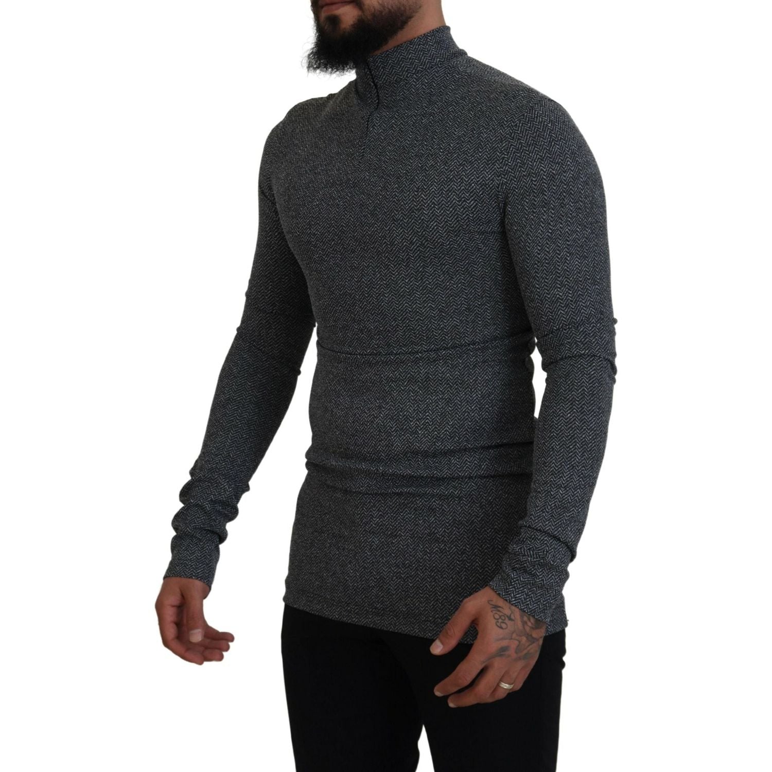 Dolce & Gabbana Dark Gray Nylon Turtleneck Pullover Sweater