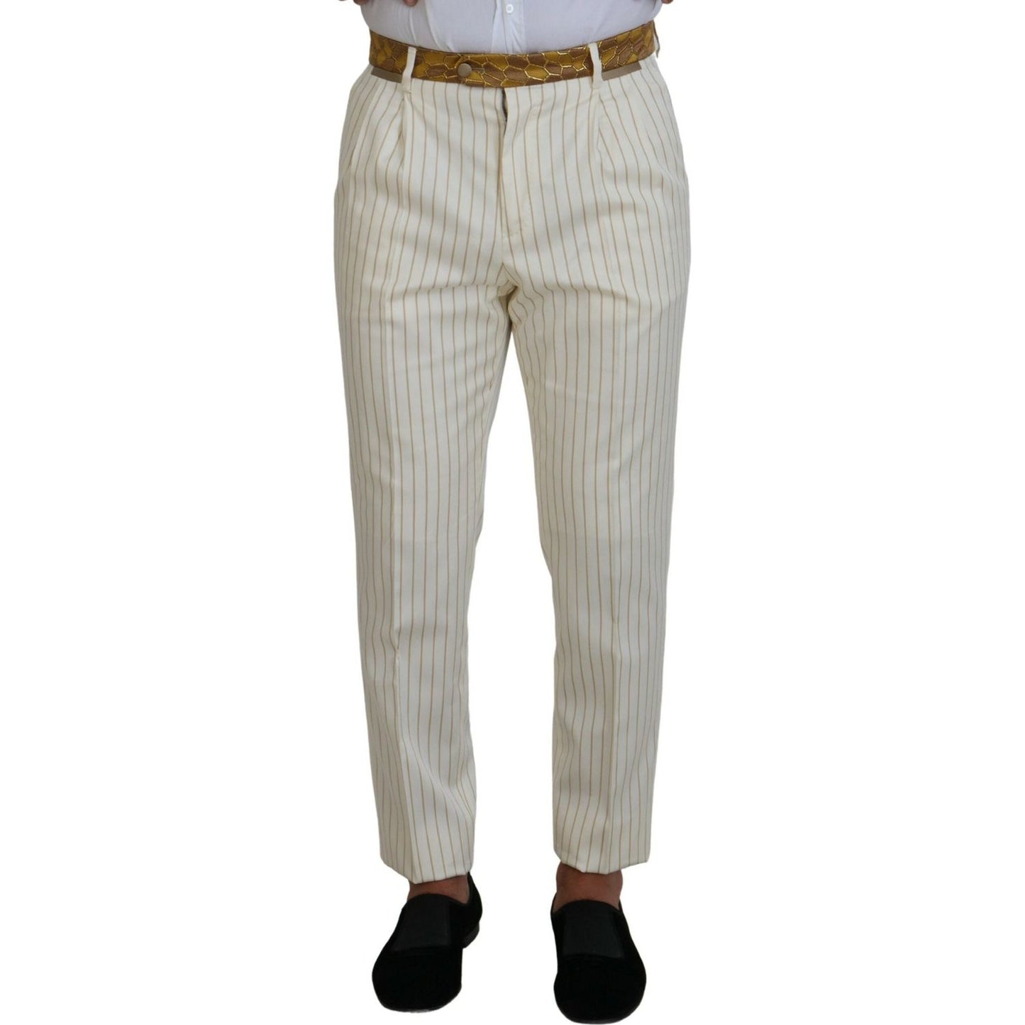 Dolce & Gabbana Off White Gold Striped Tuxedo Slim Fit Suit
