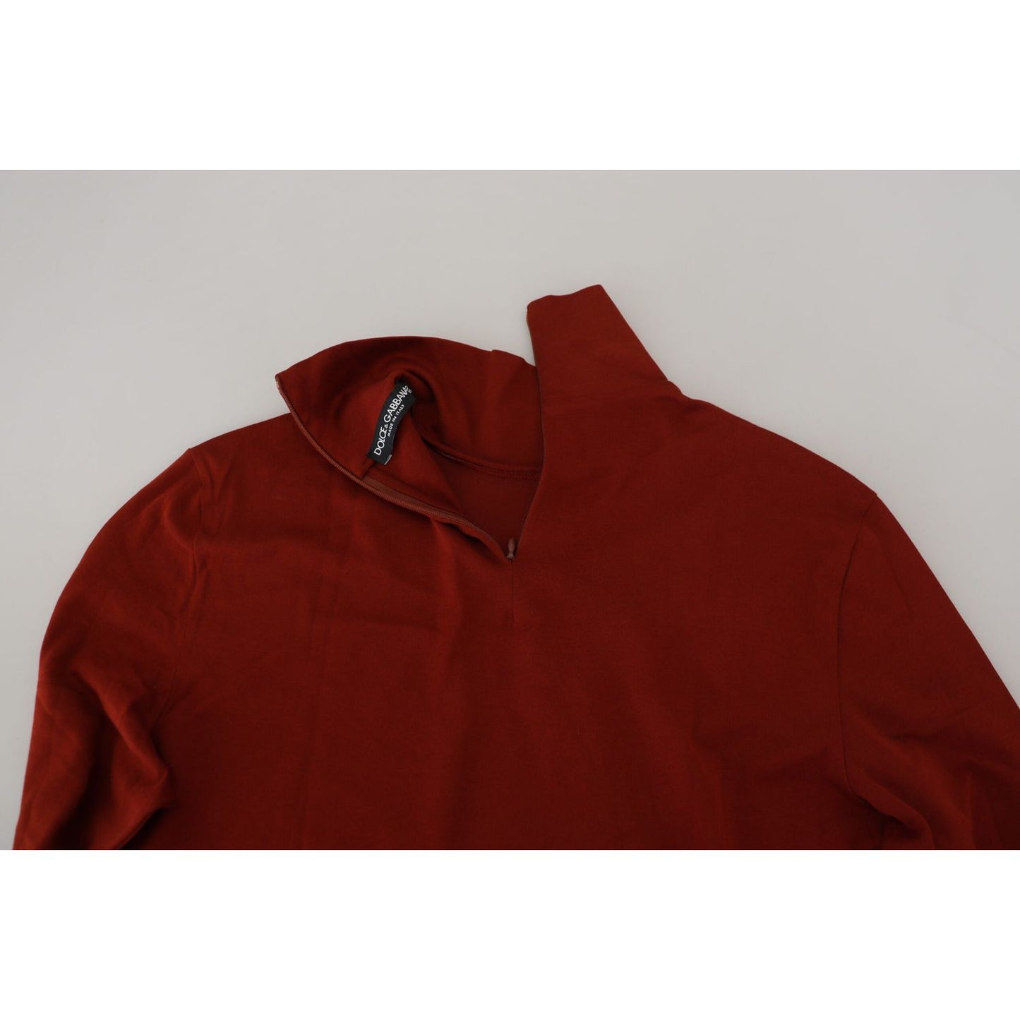 Dolce & Gabbana Maroon Cotton Turtle Neck Zip Sweater