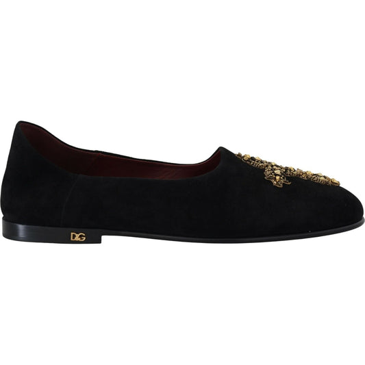 Dolce & Gabbana Black Gold Crystal Sequined Loafers Dolce & Gabbana Black