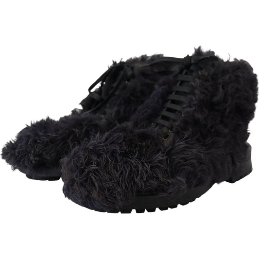 Dolce & Gabbana Black Leather Shearling Ankle Boots Dolce & Gabbana Black