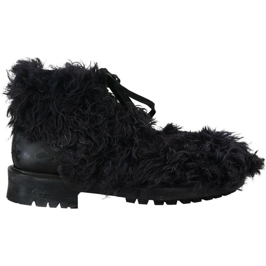 Dolce & Gabbana Black Leather Shearling Ankle Boots Dolce & Gabbana Black
