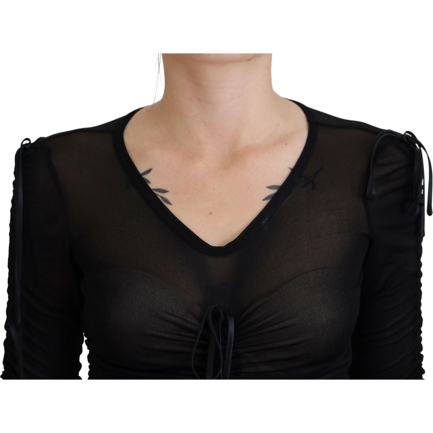 优雅黑色真丝混纺紧身连衣裙