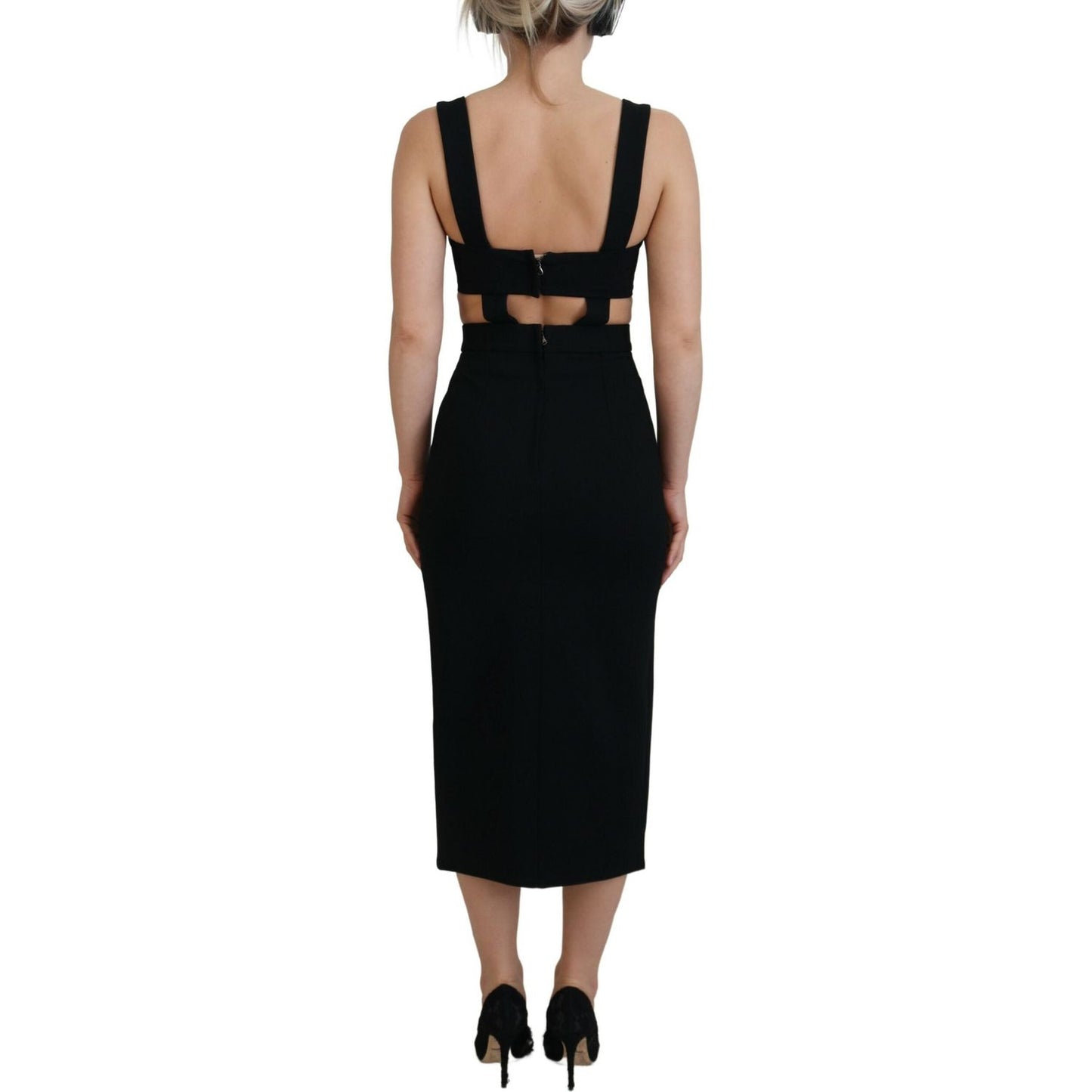 Dolce & Gabbana Black Viscose Bodycon Sheath Midi Dress