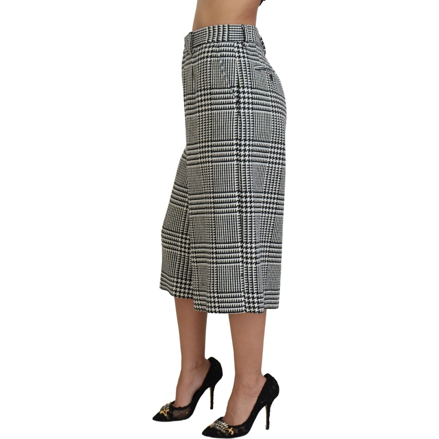 Dolce & Gabbana Elegant High Waist Plaid Midi Pants Dolce & Gabbana Dim Gray
