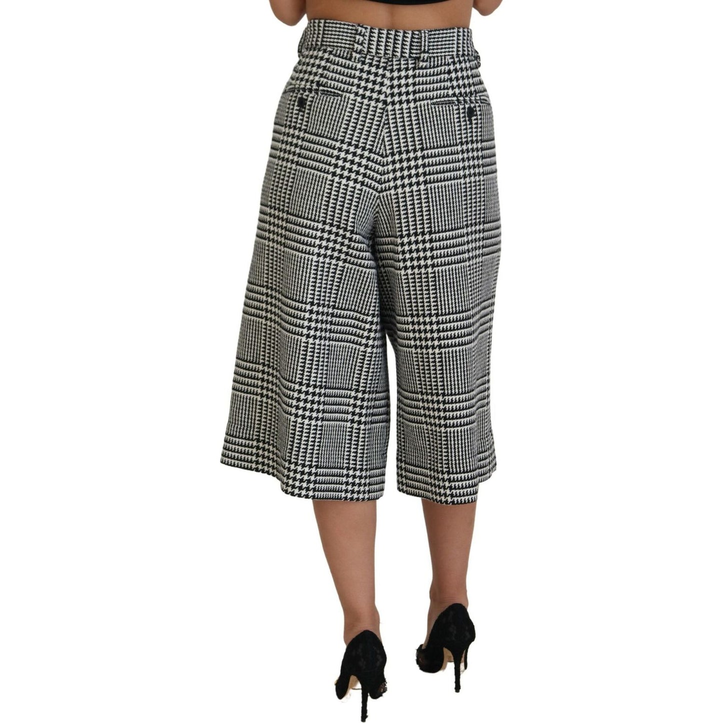 Dolce & Gabbana Elegant High Waist Plaid Midi Pants Dolce & Gabbana Dark Slate Gray