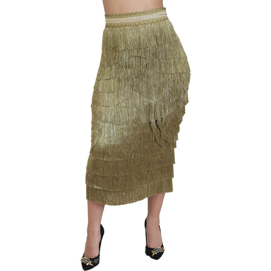 Dolce & Gabbana Golden High Waist Tiered Midi Skirt Dolce & Gabbana Dim Gray