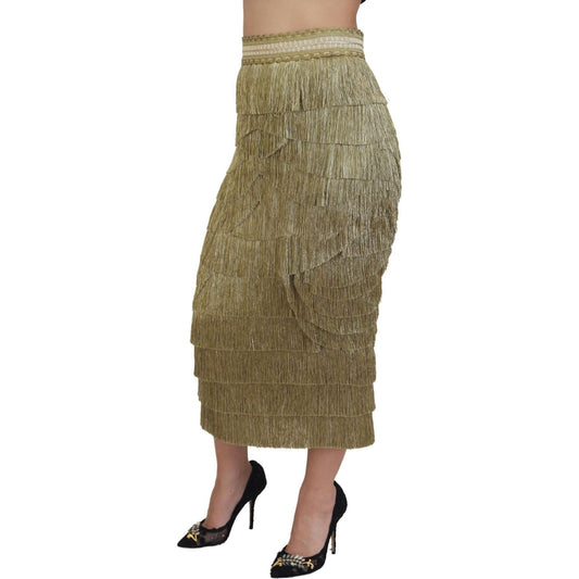 Dolce & Gabbana Golden High Waist Tiered Midi Skirt Dolce & Gabbana Dim Gray