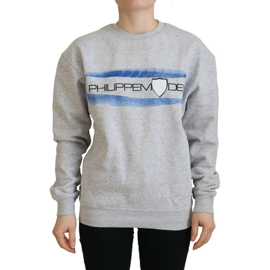 Philippe Model Elegant Gray Printed Cotton Sweater Philippe Model Dark Gray