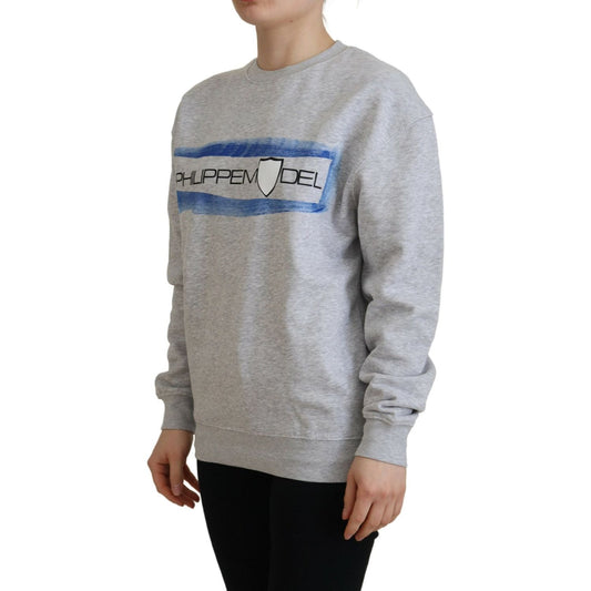 Philippe Model Elegant Gray Printed Cotton Sweater Philippe Model Dark Gray