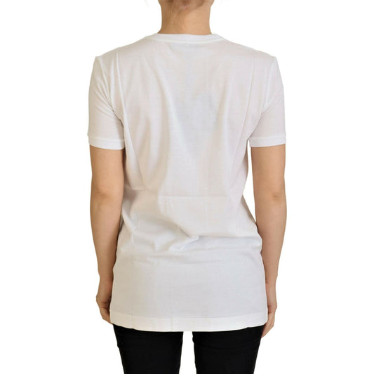 Dolce & Gabbana Elegant White Crew Neck Tee with Colorful Print Dolce & Gabbana Light Gray