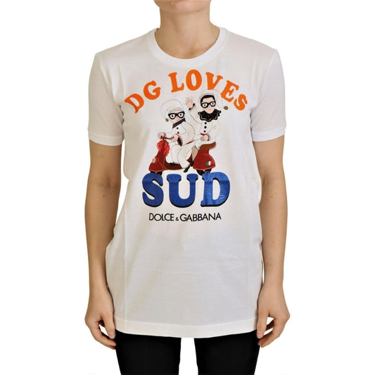 Dolce & Gabbana Elegant White Crew Neck Tee with Colorful Print Dolce & Gabbana Gray