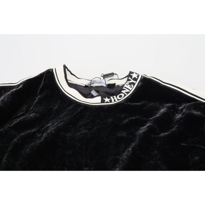 Dolce & Gabbana Black Velvet Crewneck Pullover Sweater