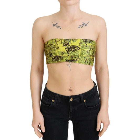 John Galliano Chic Cropped Stretch Top Bra in Multicolor Print John Galliano Tan
