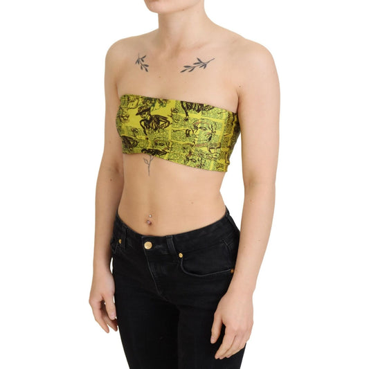 John Galliano Chic Cropped Stretch Top Bra in Multicolor Print John Galliano Tan