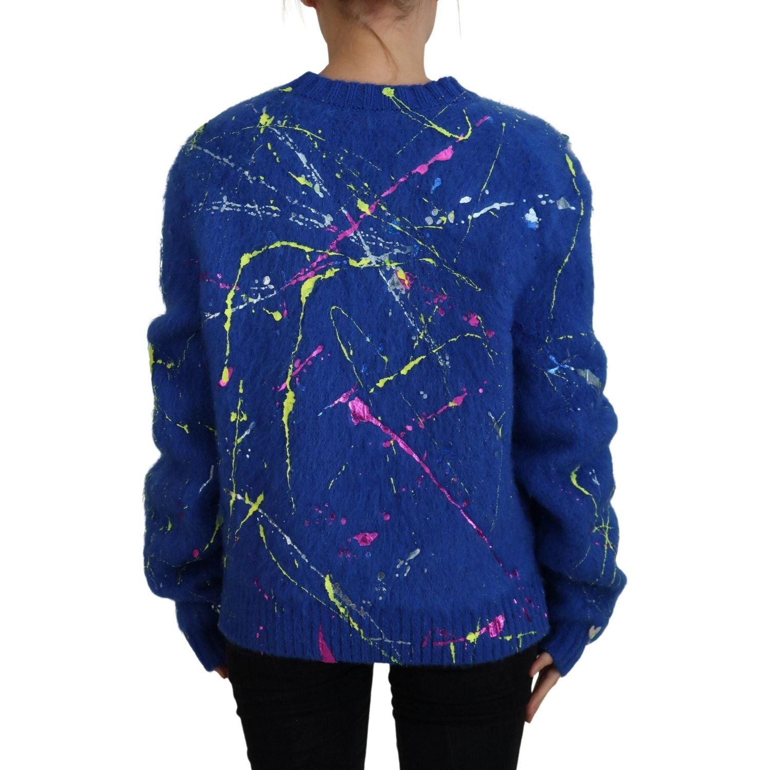 Dolce & Gabbana Blue Color Splash Mohair Cardigan  Sweater
