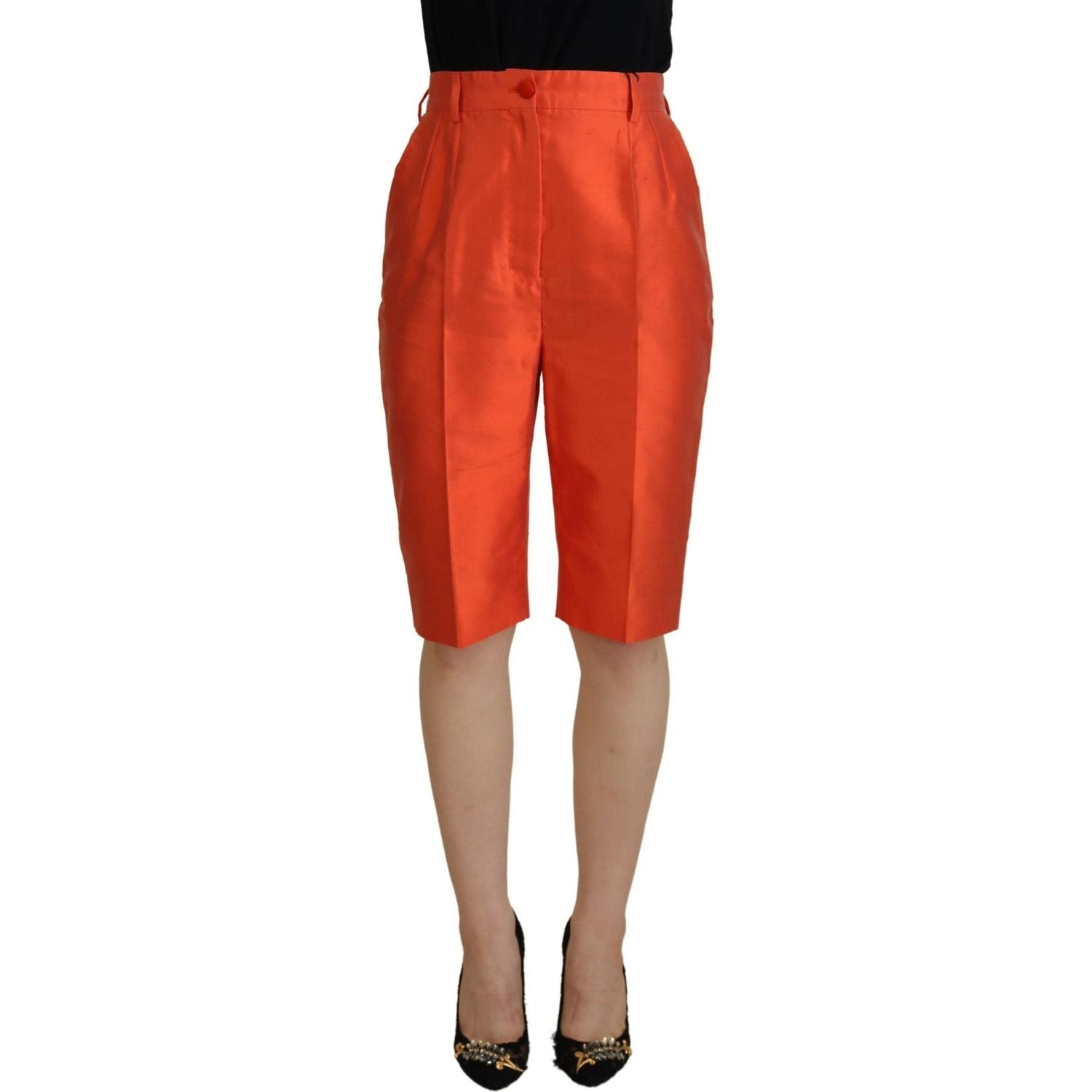 Dolce & Gabbana Orange Silk High Waist Cropped Pants