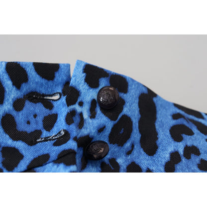 Dolce & Gabbana Blue Leopard Print High Waist Pants