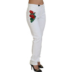 Dolce & Gabbana White Floral Embroidery Skinny Denim Jeans PAN74207- 42
