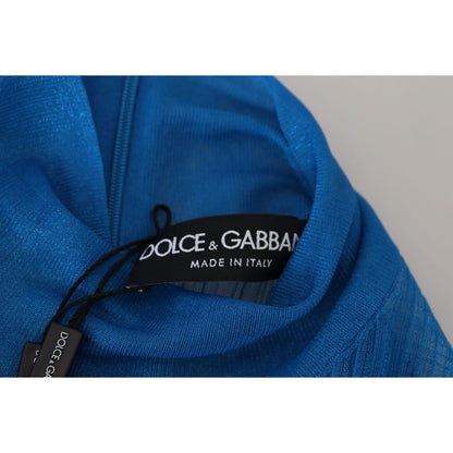 Dolce & Gabbana Blue Mesh Turtleneck Long Sleeve Blouse Top
