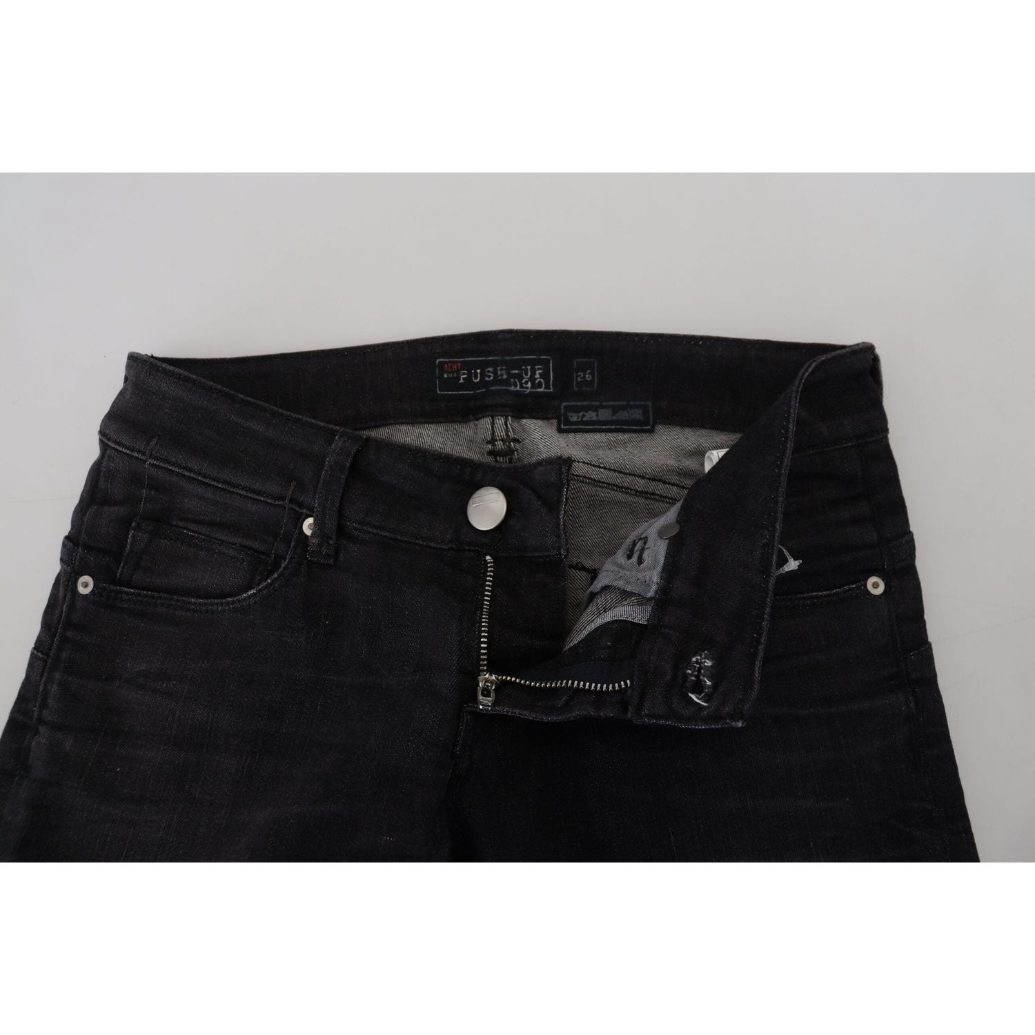 时尚黑色低腰直筒牛仔裤