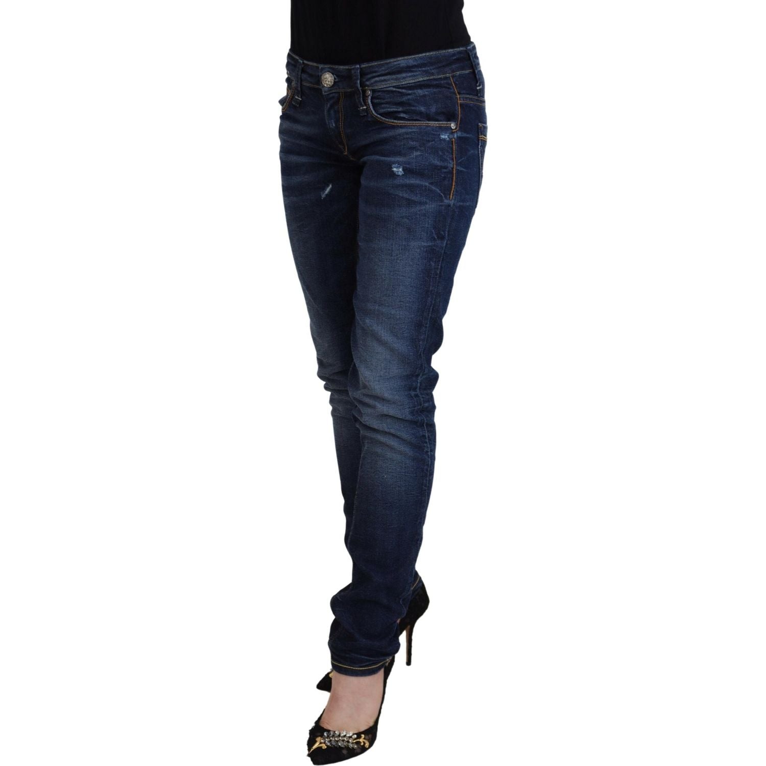 Acht Blue Washed Cotton Low Waist Women Casual  Jeans