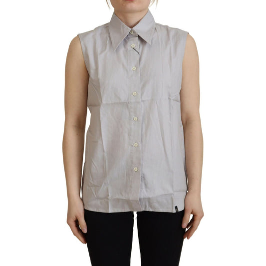 Ferre Elegant Sleeveless Cotton Polo Top Ferre Dark Gray