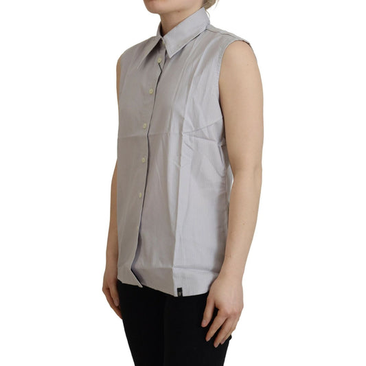 Ferre Elegant Sleeveless Cotton Polo Top Ferre Dark Gray
