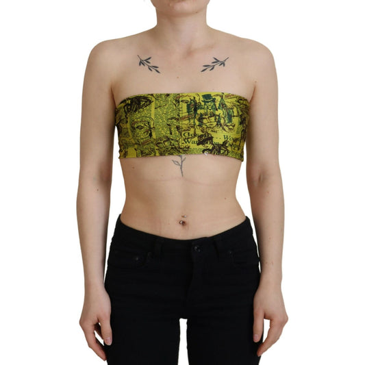John Galliano Chic Yellow Graphic Cropped Top John Galliano Rosy Brown