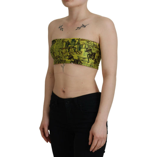 John Galliano Chic Yellow Graphic Cropped Top John Galliano Rosy Brown